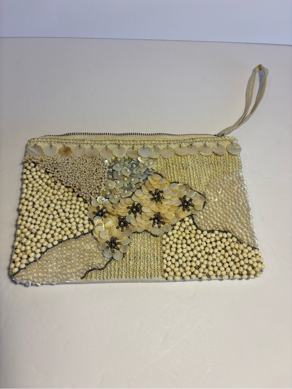 Chico's Vintage Beaded Mother of Pearl Mosaic Evening Clutch Pouch Bag